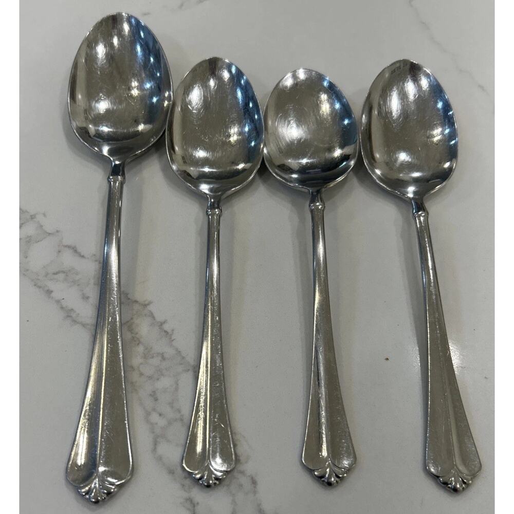 Vtg 4PC ONEIDA JUILLIARD Glossy Stainless‎ CUBE 1 Serving Spoon 3 Dinner Spoons